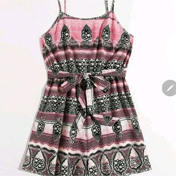 Plus Graphic Print Self Tie Cami Ro - Picture 3 of 6